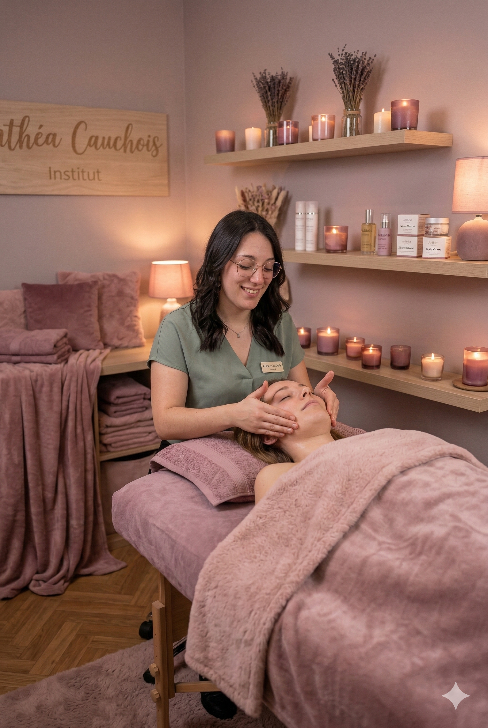 Anthéa Cauchois, esthéticienne à domicile à Rouen, réalise un soin chez une cliente